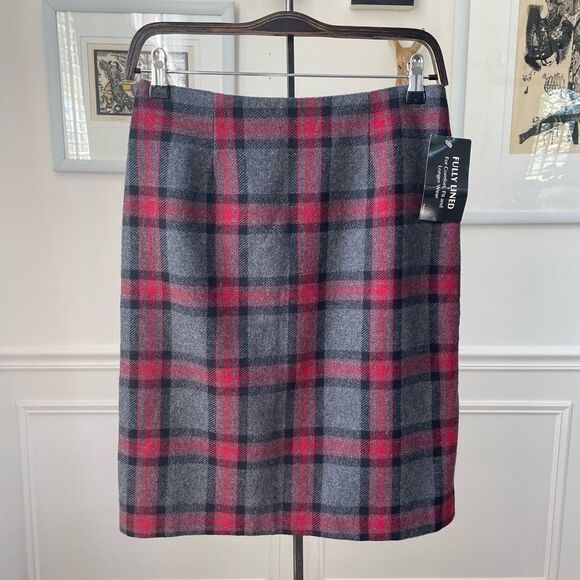 NWT CC Hughes Wool Blend Plaid Red Grey Pencil Skirt 8 - Picture 1 of 6